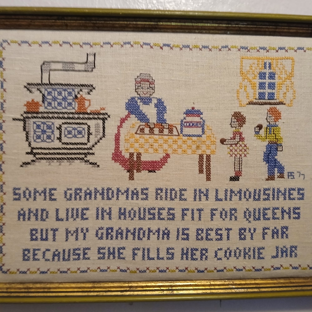 Vintage Cross Stitch My Grandma Hand Made Completed And Framed Sampler 1970s